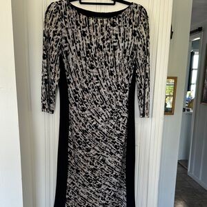 Lauren Ralph Lauren Black and Cream Patterned Long-Sleeve Sheath Dress